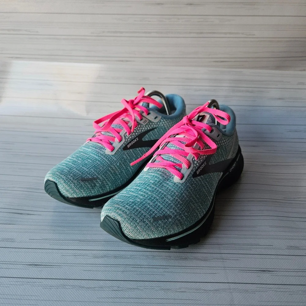 Brooks Ghost 14 Running Shoes Womens 9 Blue Pink Athletic Sneakers 1203561B141